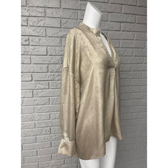 Soft Surrounding Gigi Gold Split Neck Hi-Low Long Sleeve Shirt Size L - Picture 6 of 11